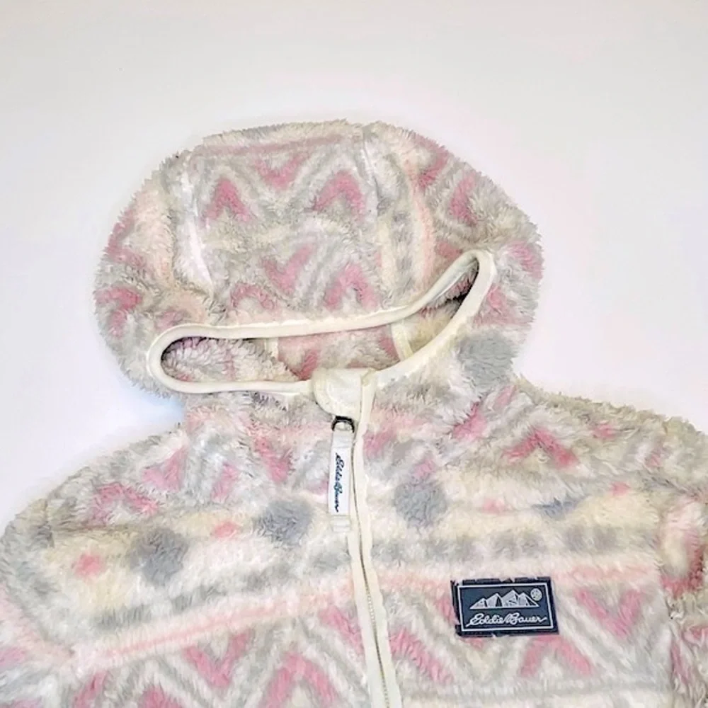 EDDIE Bauer Girl’s Sherpa Fleece Fair Isle Zip Up Hooded Jacket